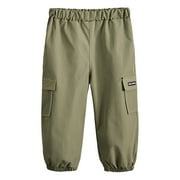 Toddler Boys Pants Cargo Trousers Mid Waist Elastic Wide Leg Pockets Trouser Solid Color Bottoms Pants For Boys 18M-24M
